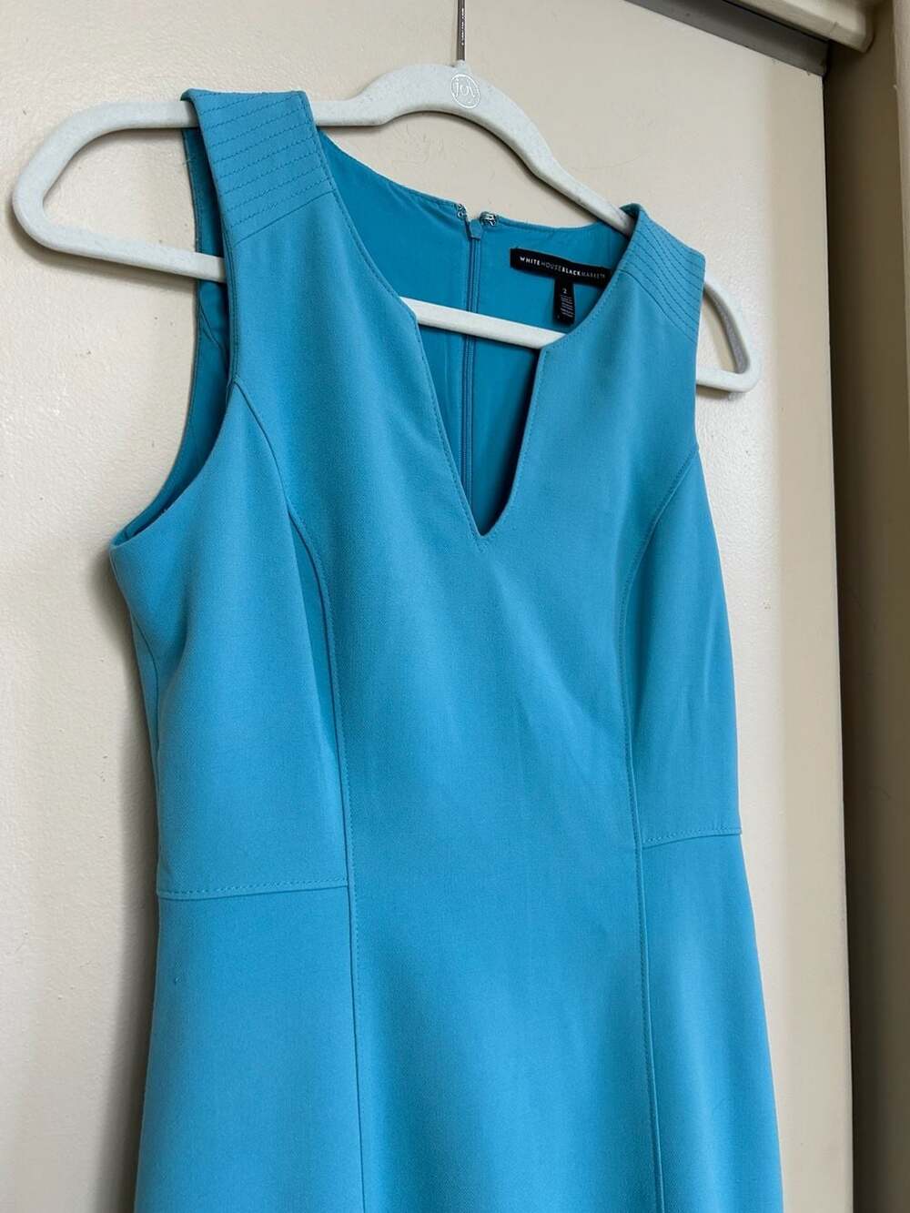 White House Black Market Dress Size 2 Turquoise Blue V-Neck Sleeveless - Picture 2 of 5